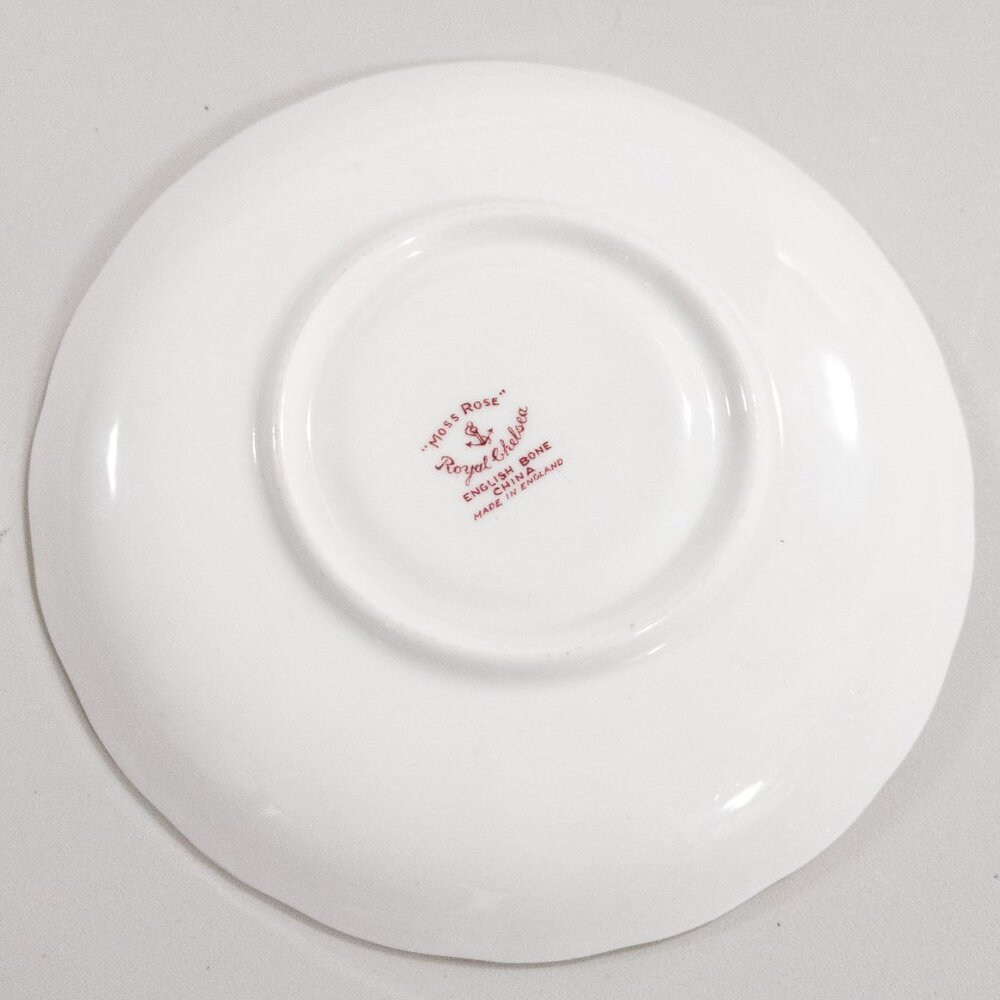 ROYAL CHELSEA England Bone China MOSS ROSE Saucer Vintage Floral Gold Trim Decor - Picture 2 of 2